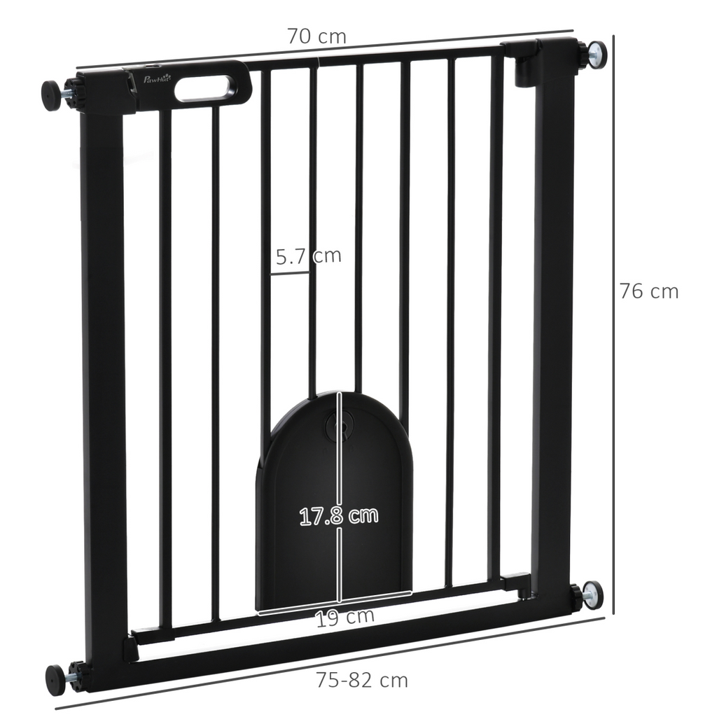 75-82 cm Pet Safety Gate, Stair Pressure Fit, Auto Close, Double Locking, Black