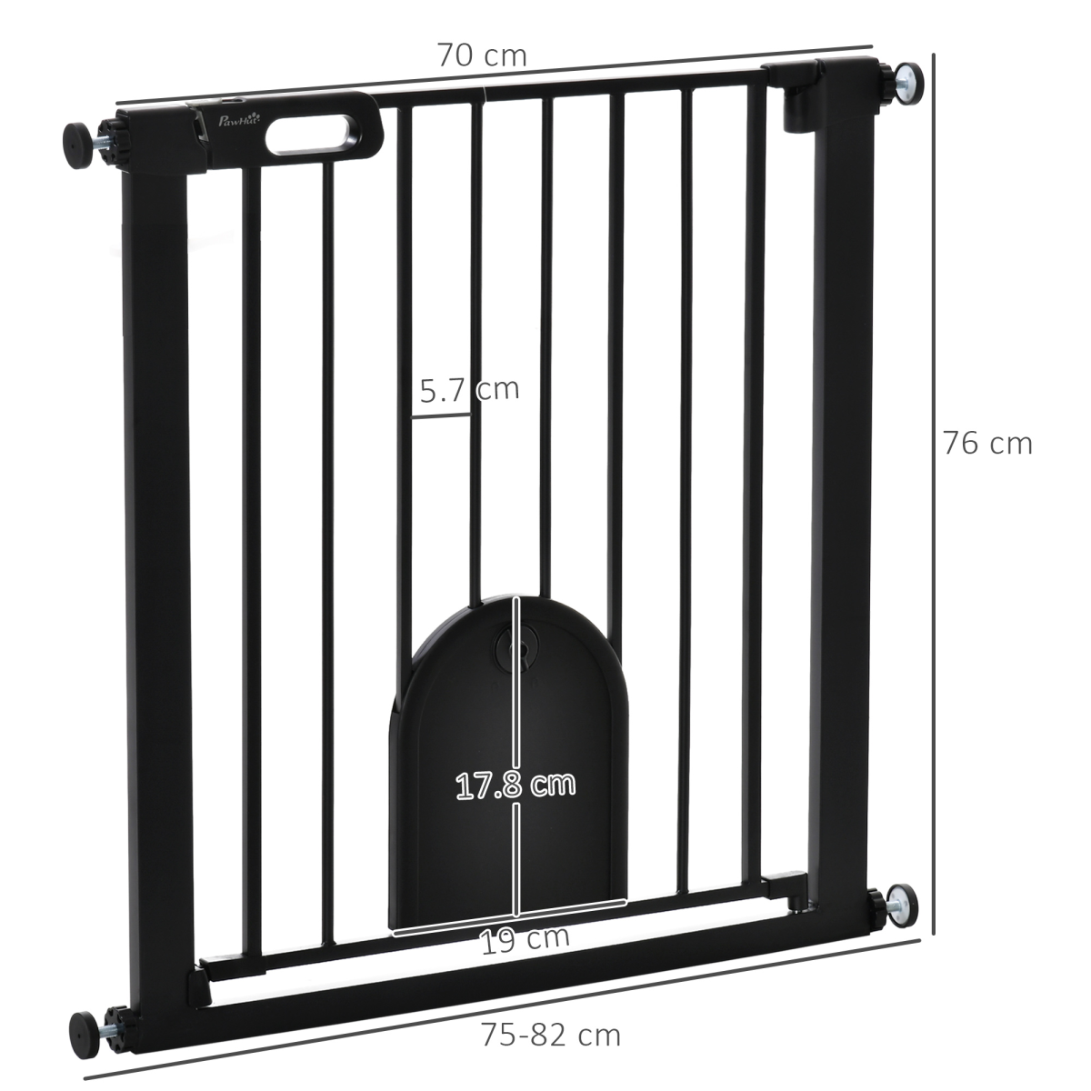 75-82 cm Pet Safety Gate, Stair Pressure Fit, Auto Close, Double Locking, Black