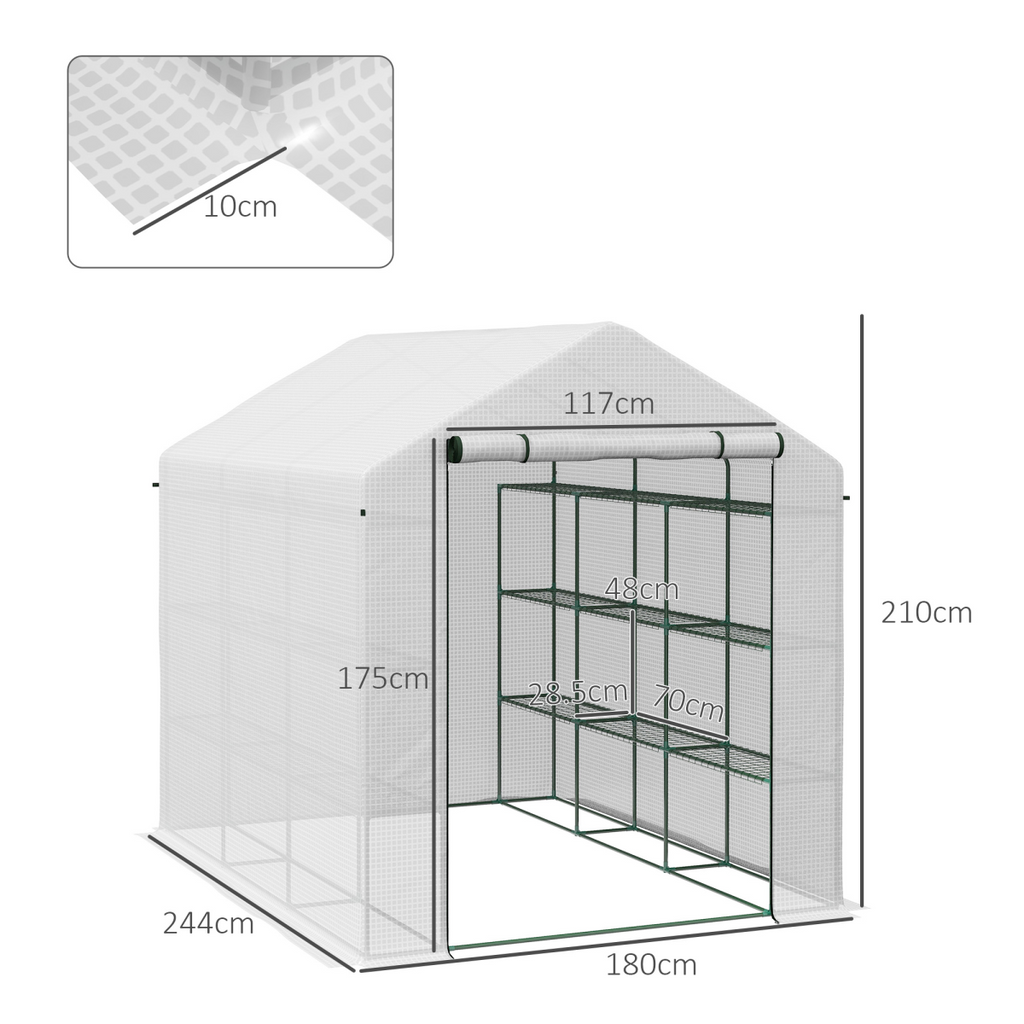 Outsunny Walk-in Garden Greenhouse Shelves Polytunnel Steeple Grow House