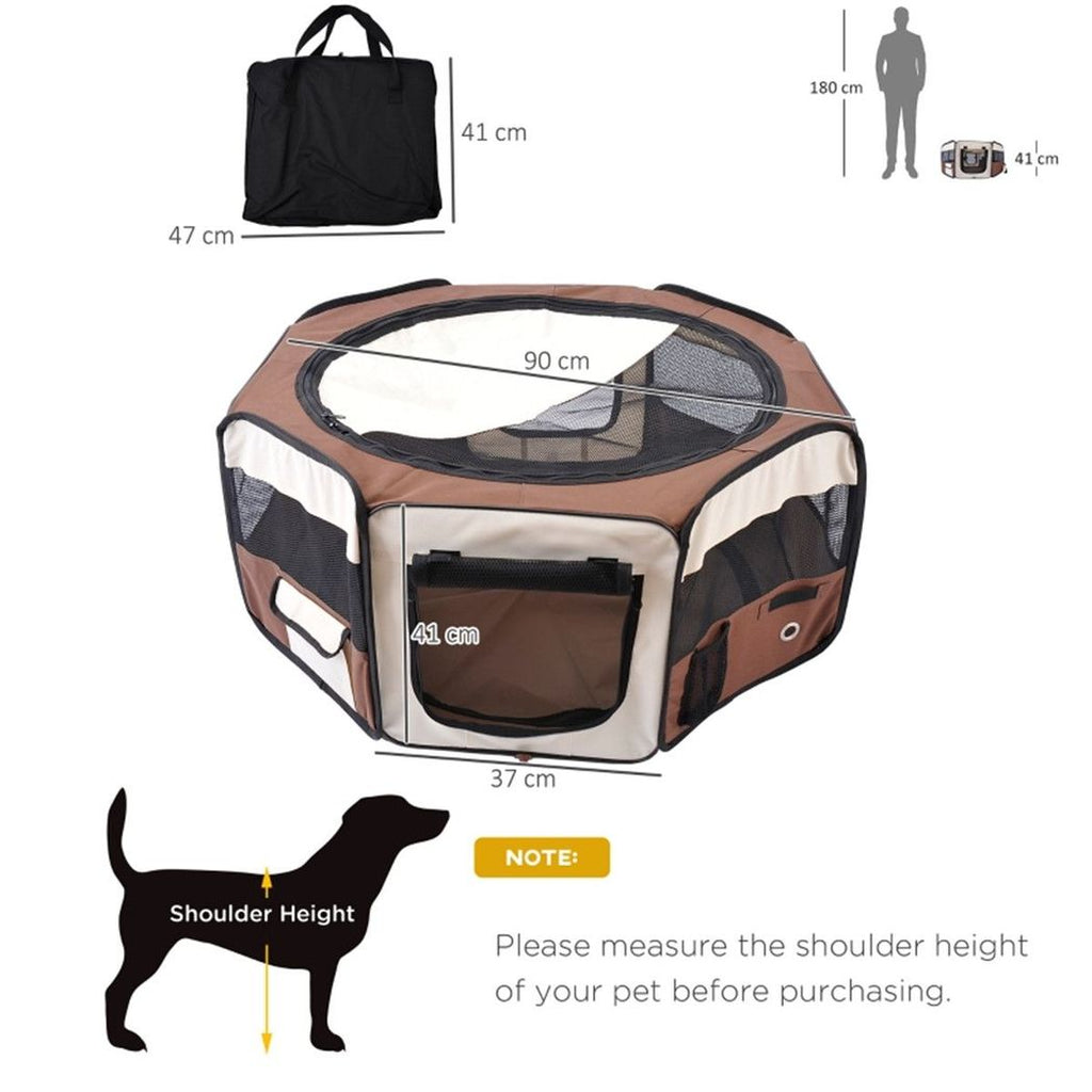 PawHut Foldable Pet Playpen – Brown & Cream, 90cm