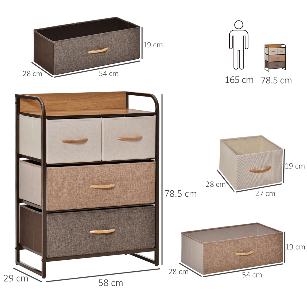 HOMCOM Closet Dresser, Dresser Tower 4 Easy Pull Fabric Drawer Steel Frame