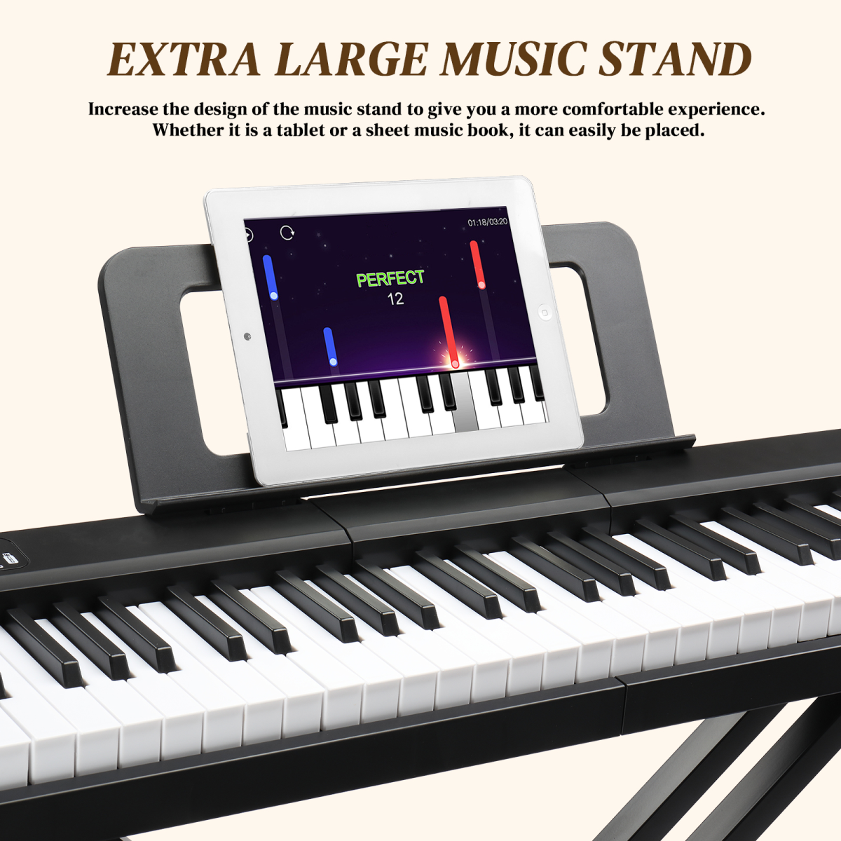 GPP-101 88 Key Full Size Semi-Weighted Standard Keyboards Digital Piano with MIDI Bluetooth, Headphone for Piano Lover Black color