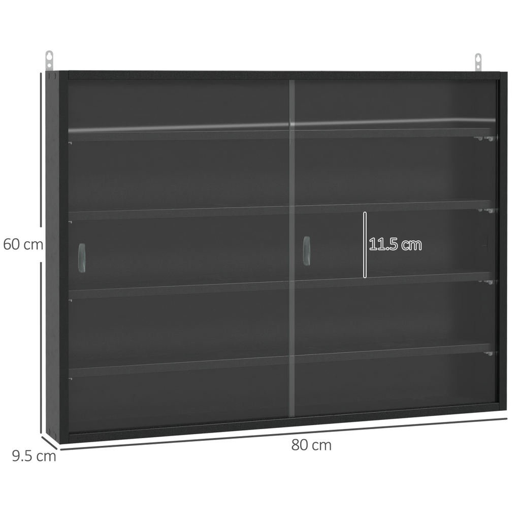 5-Tier Wall Display Shelf Unit Cabinet w/ Shelves Glass Doors Black