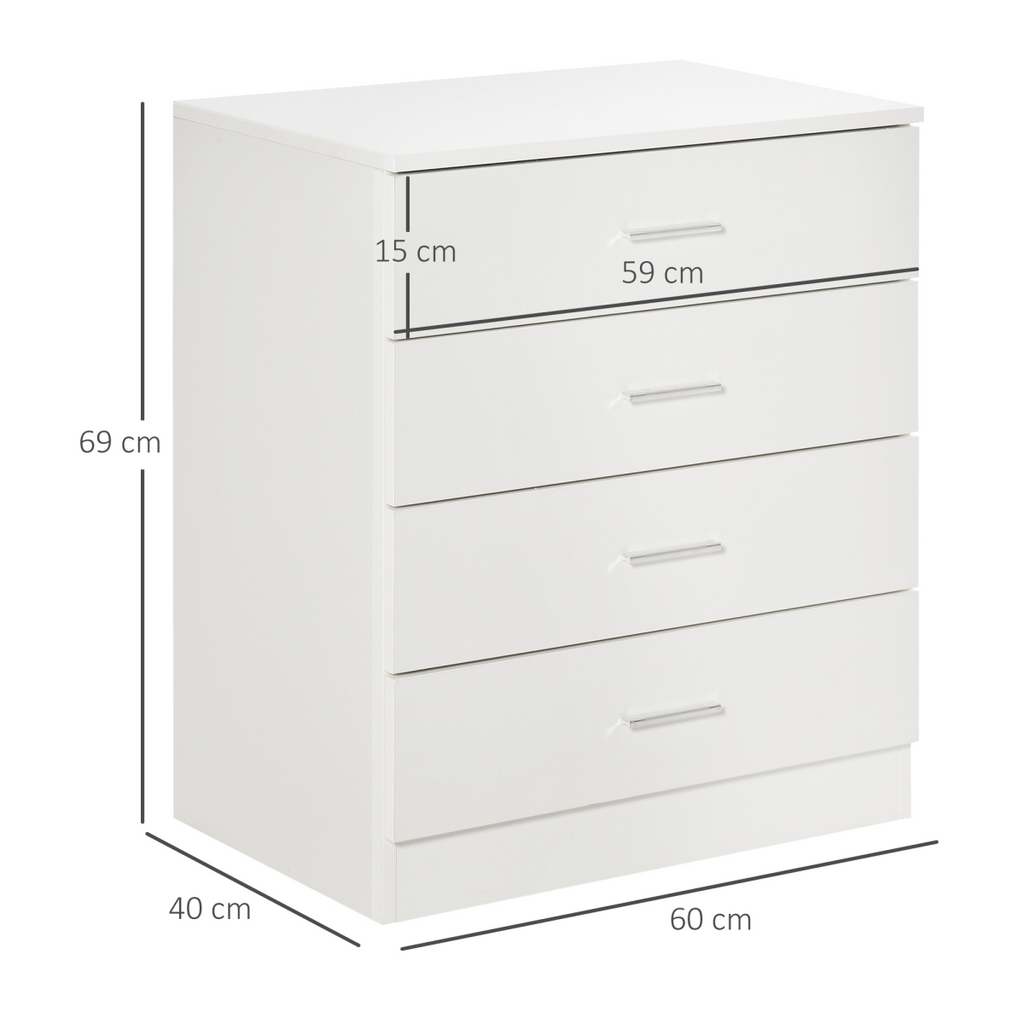 Storage Cabinet Vertical Drawer Chest of 4 w/ Metal Rails Anti-Tip