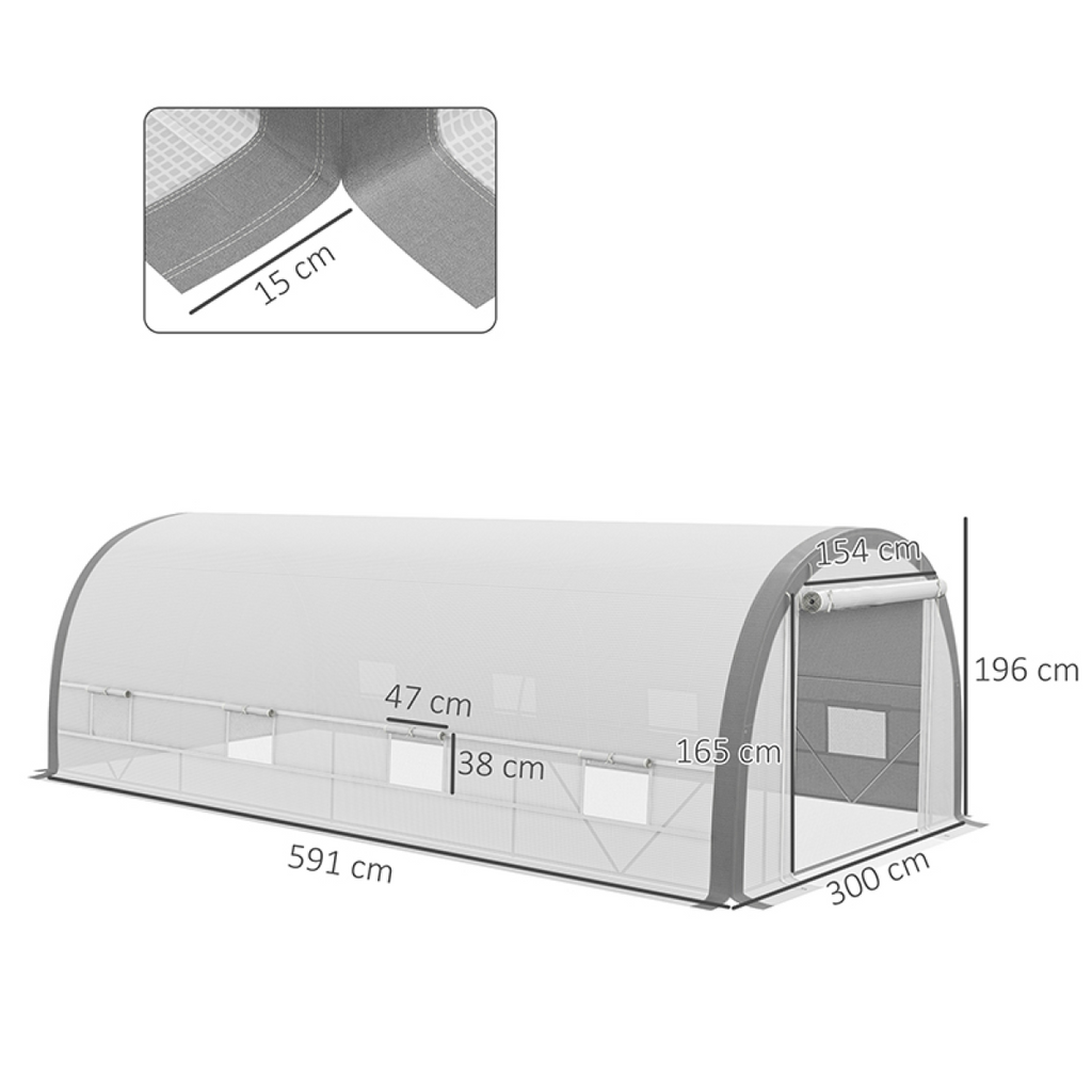 6 x 3(m) Upgraded Polytunnel Greenhouse w/ Mesh Door & Windows, 15 Plant Labels