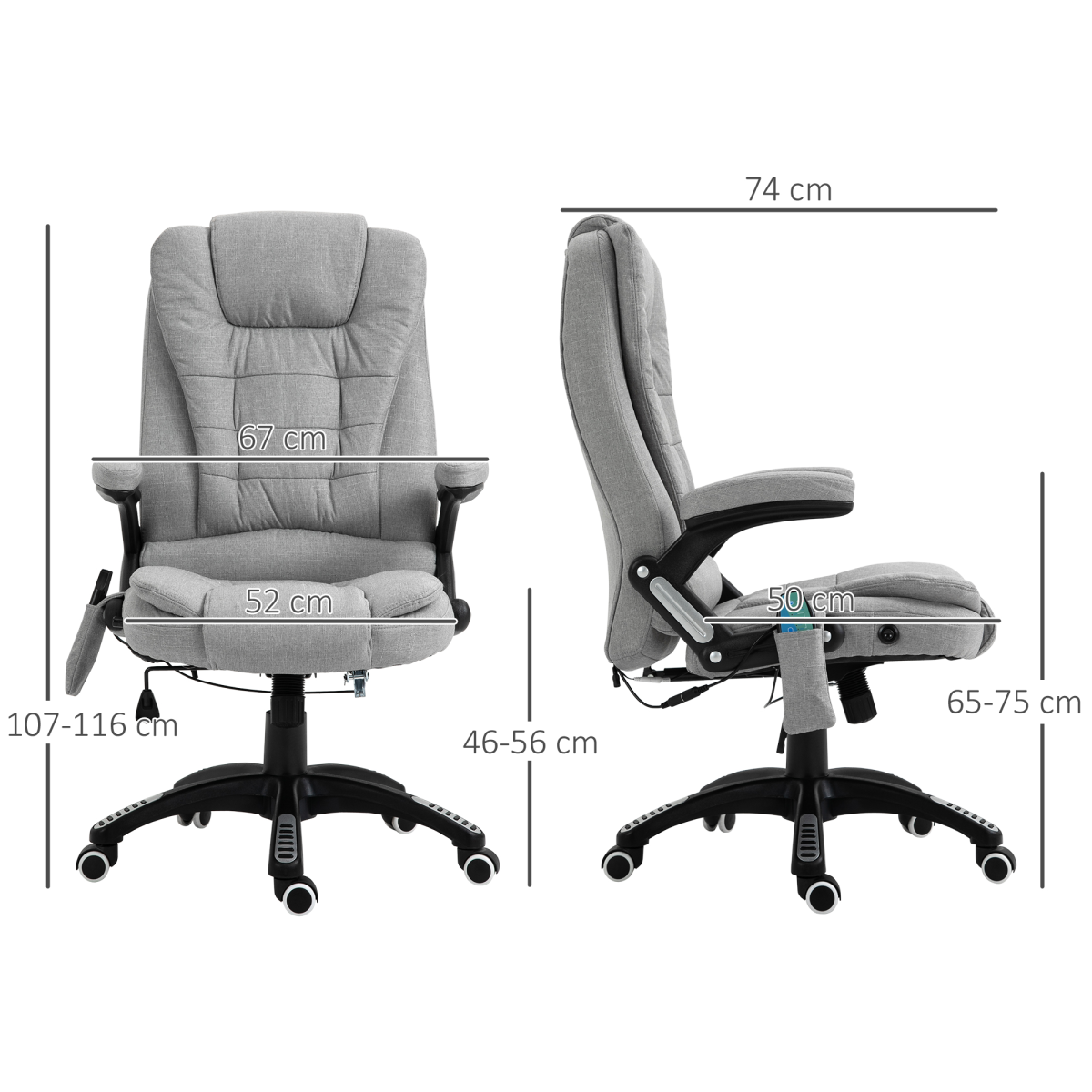 Executive Reclining Chair w/ Heating Massage Points Relaxing Headrest Grey