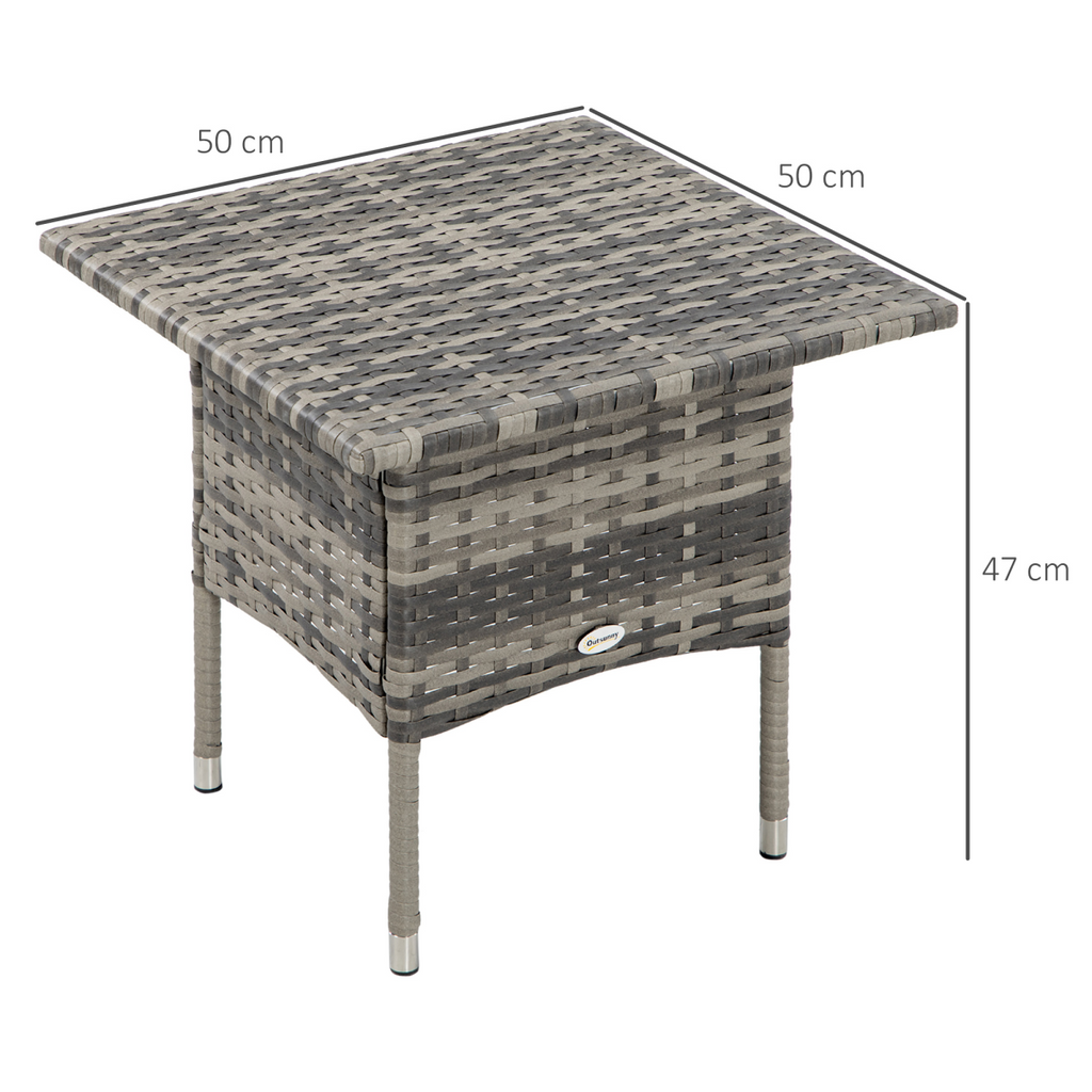 PE Rattan Outdoor Coffee Table, Rattan Side Table for Patio, Garden, Mixed Grey