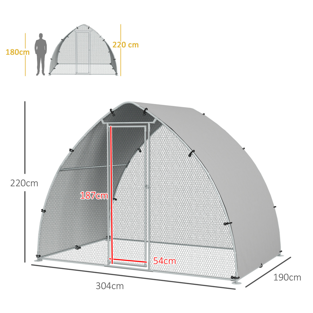 PawHut Walk-In Chicken Run with Cover, for 4-6 Chickens, 3 x 1.9 x 2.2m