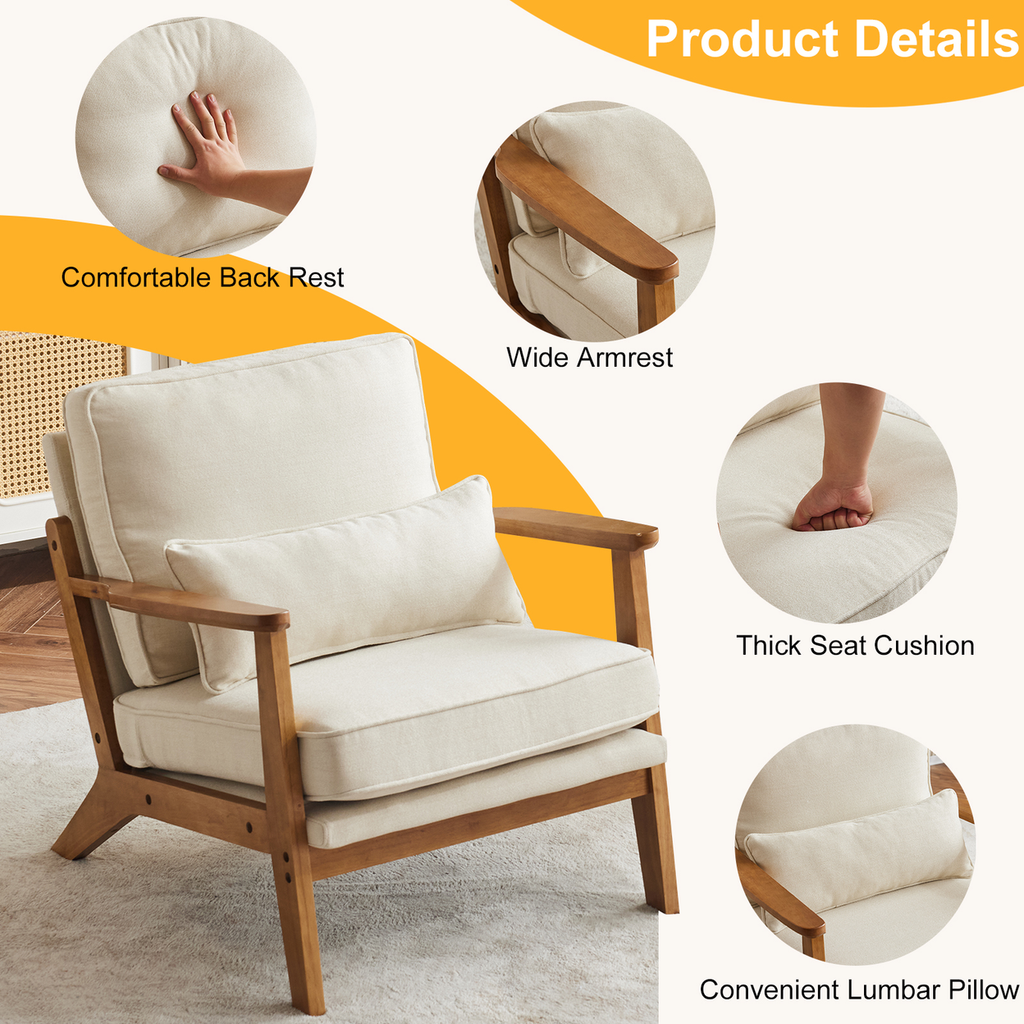 Oak Armrest Oak Upholstered Single Lounge Chair Indoor Lounge Chair Off-White