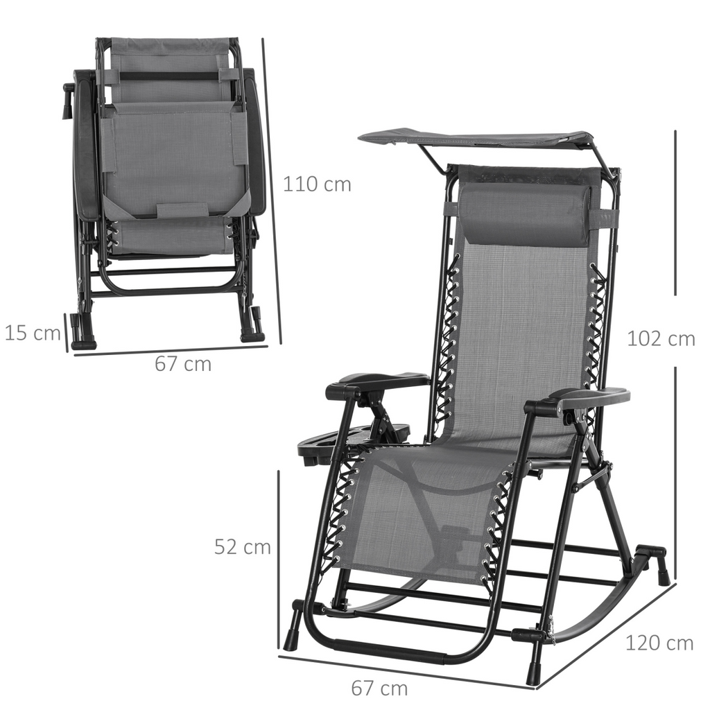 Folding Recliner Chair Outdoor Lounge Rocker Zero-Gravity Seat, Grey