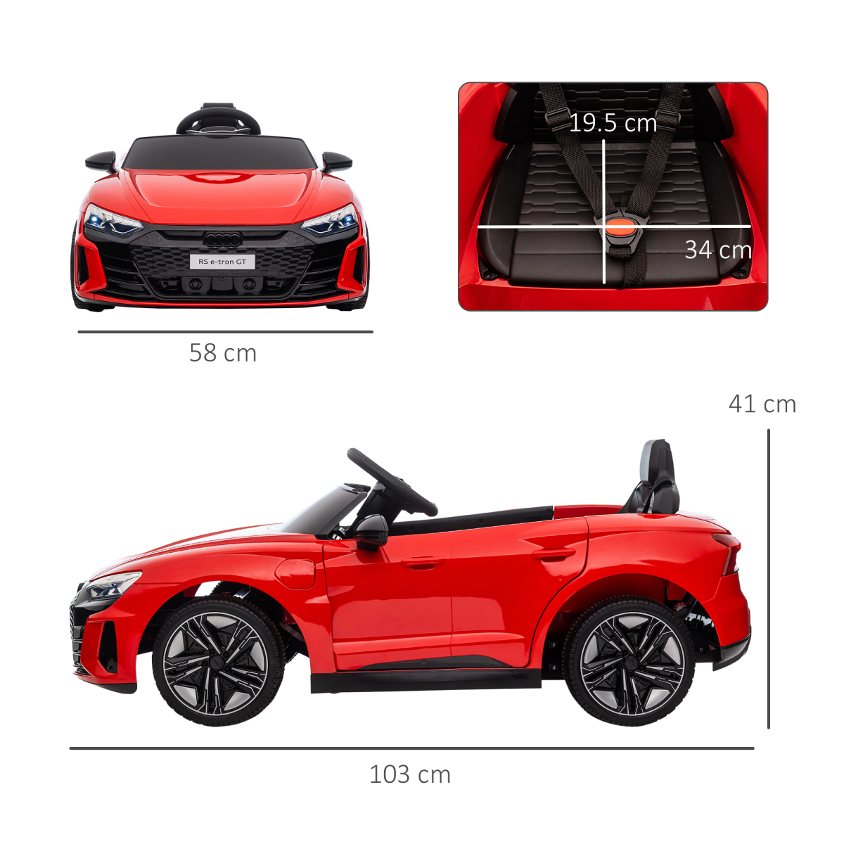 Audi RS e-tron GT Licensed 12V Kids Electric Car with Remote Horn Music, Red