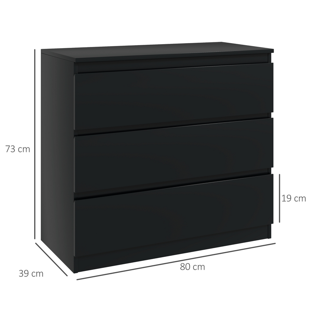 HOMCOM Chest of Drawers, 3 Drawer Storage Cabinet Unit for Bedroom, Black