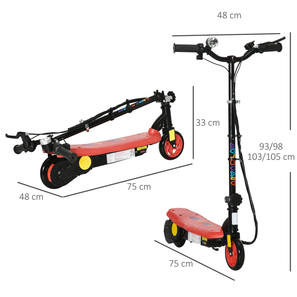Folding Electric Scooter E-Scooter with LED Headlight, for Ages 7-14 Years - Red