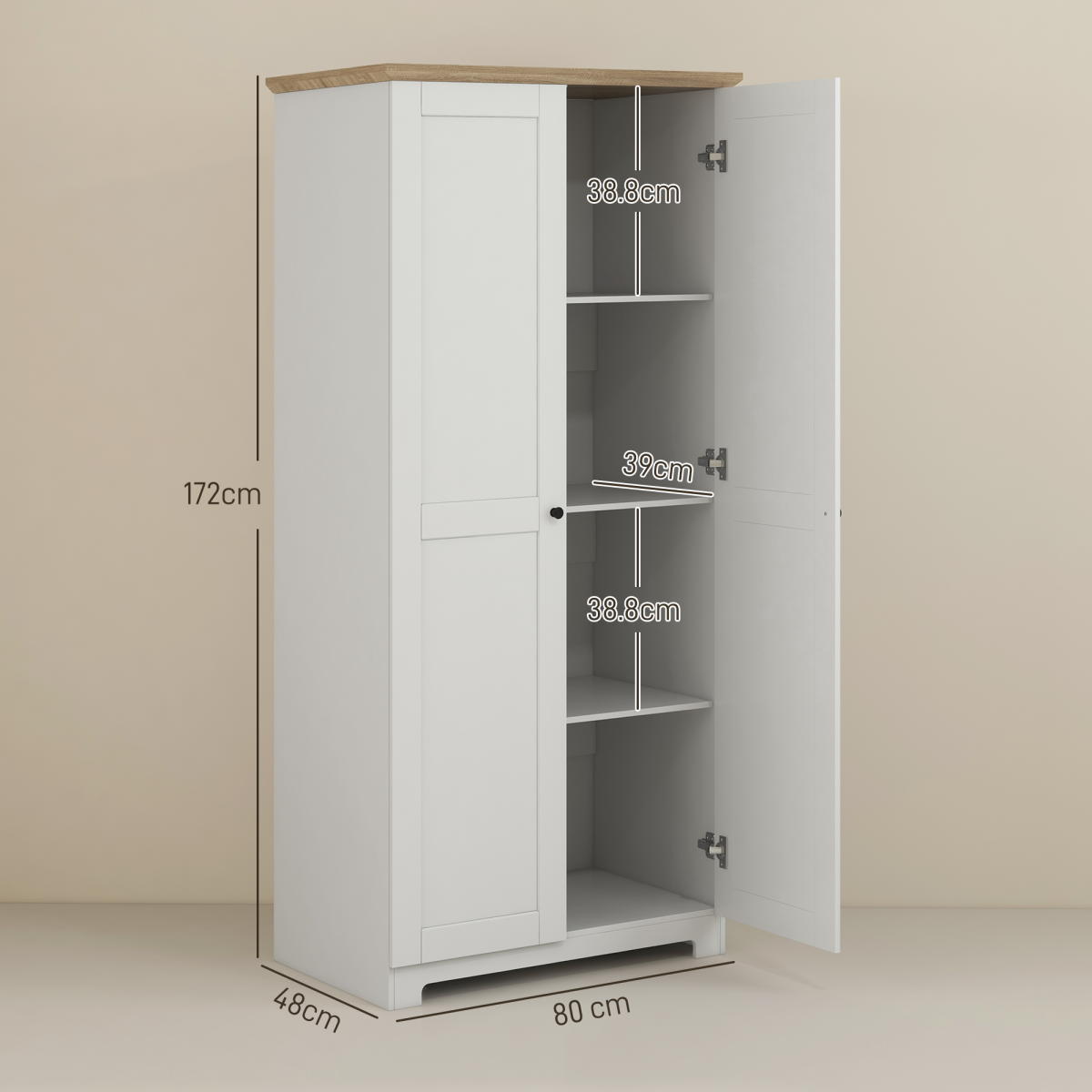 172cm Wooden Storage Cabinet Cupboard With 2 Doors 4 Shelves White