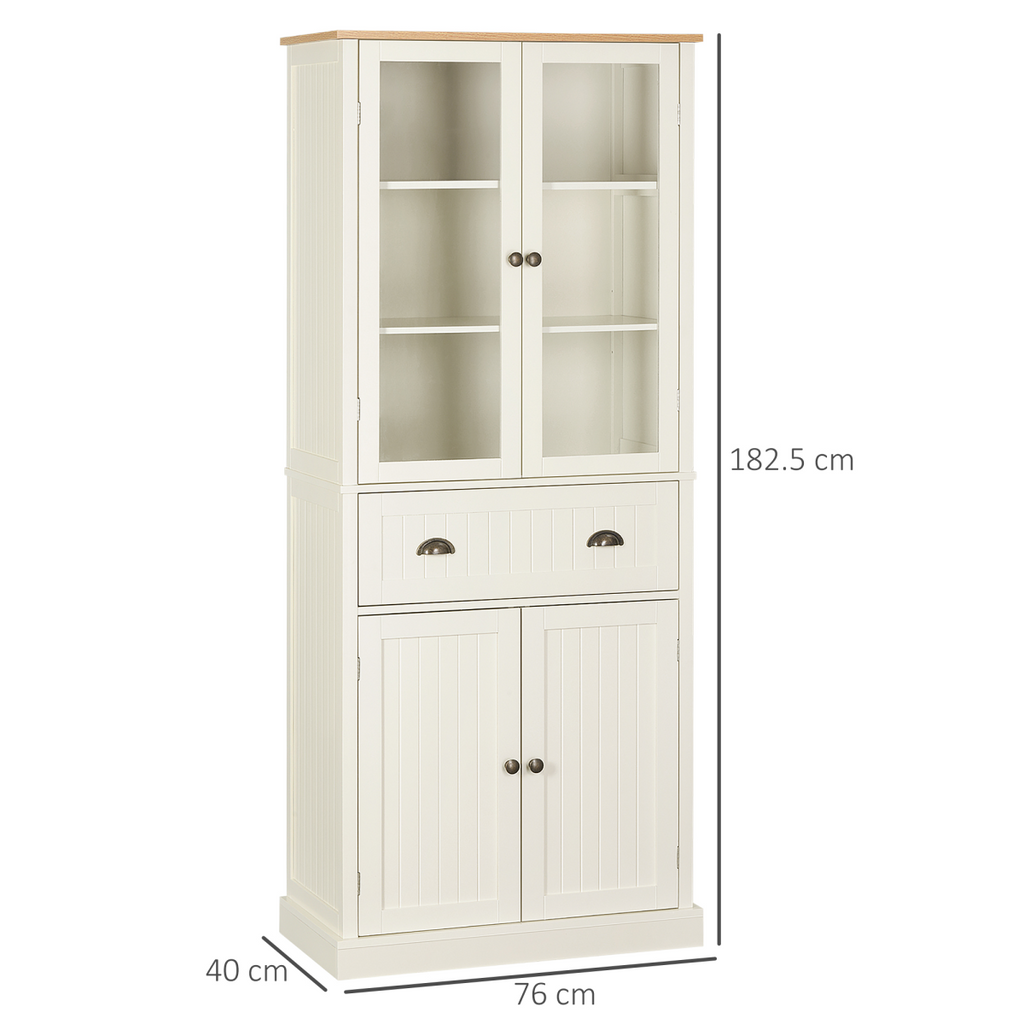 Kitchen Cupboard, 5-tier Storage Cabinet with Adjustable Shelves, Cream