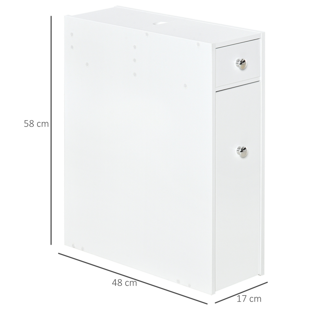 Slim Floor Cabinet Narrow Wooden Storage with Drawers Bathroom White HOMCOM