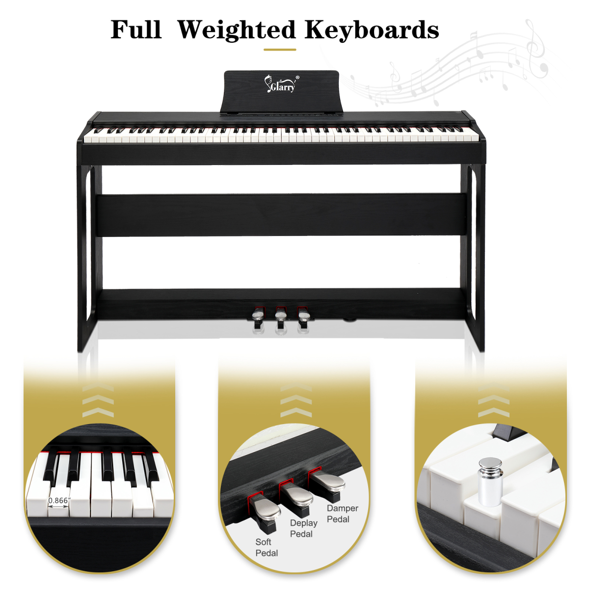 GDP-104 88 Keys Full Weighted Keyboards Digital Piano with Furniture Stand, Power Adapter, Triple Pedals, Headphone, for All Experience Levels Black【Same Model Code: 30505283】