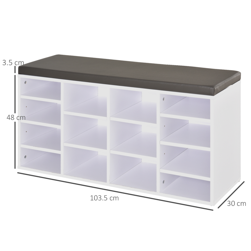 PU Leather 14-Compartment Shoe Storage Bench Brown/White