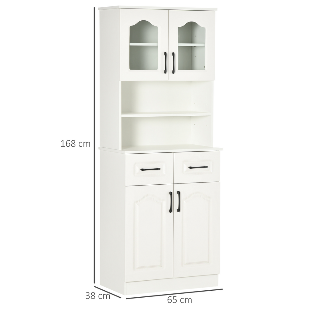 168cm Kitchen Cupboard Storage Cabinet w/ Shelves & Drawers,Open Counter White