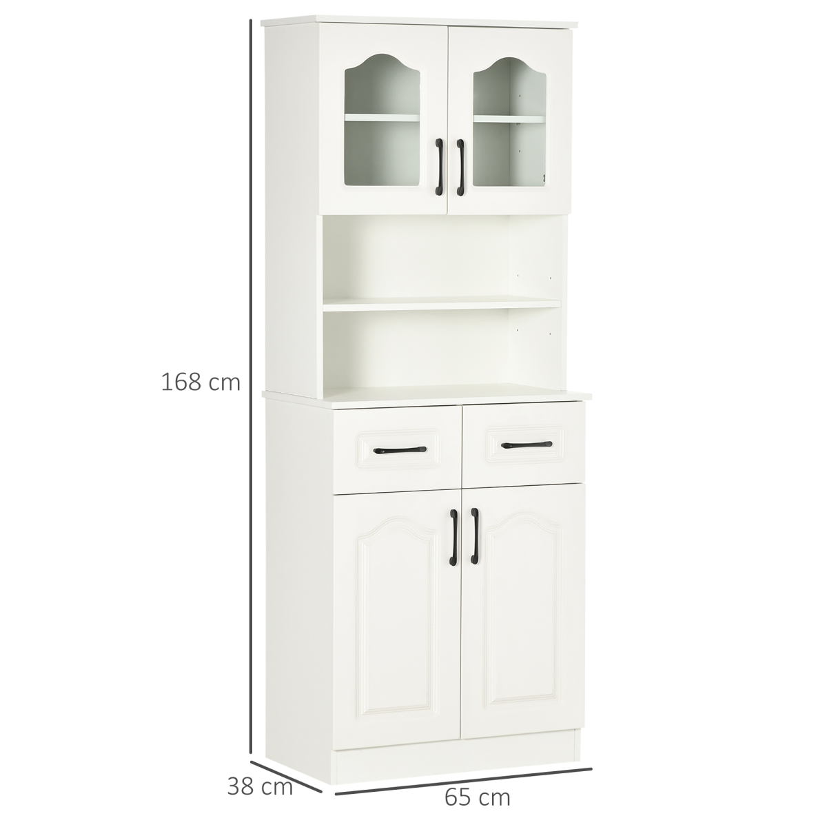 168cm Kitchen Cupboard Storage Cabinet w/ Shelves & Drawers,Open Counter White