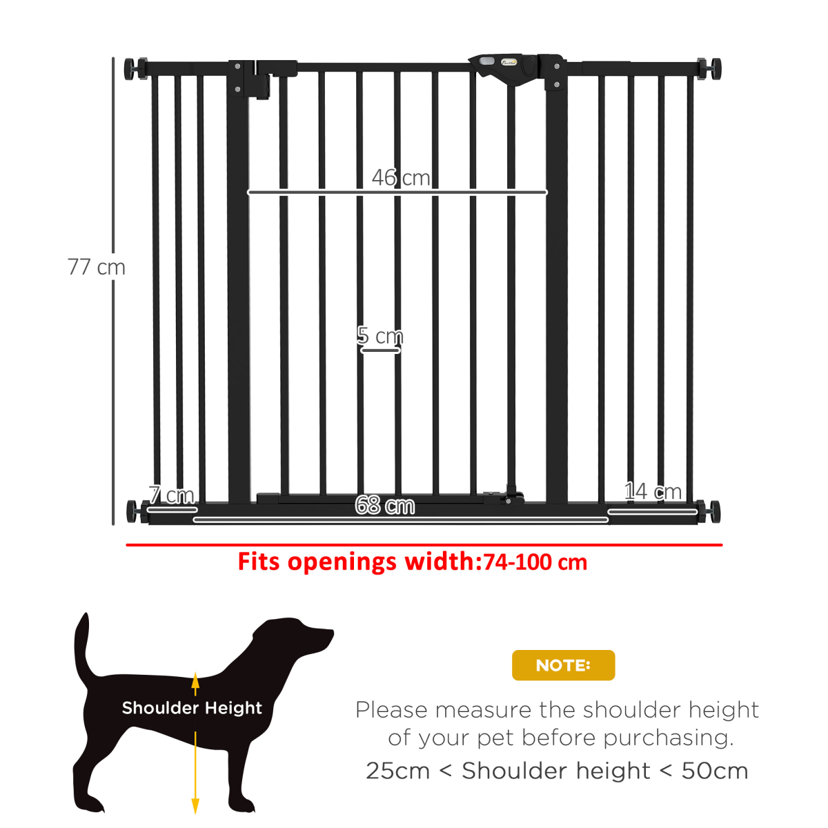 PawHut Adjustable Safety Gate with 2 Extensions and Four Adjustable Screws, Black