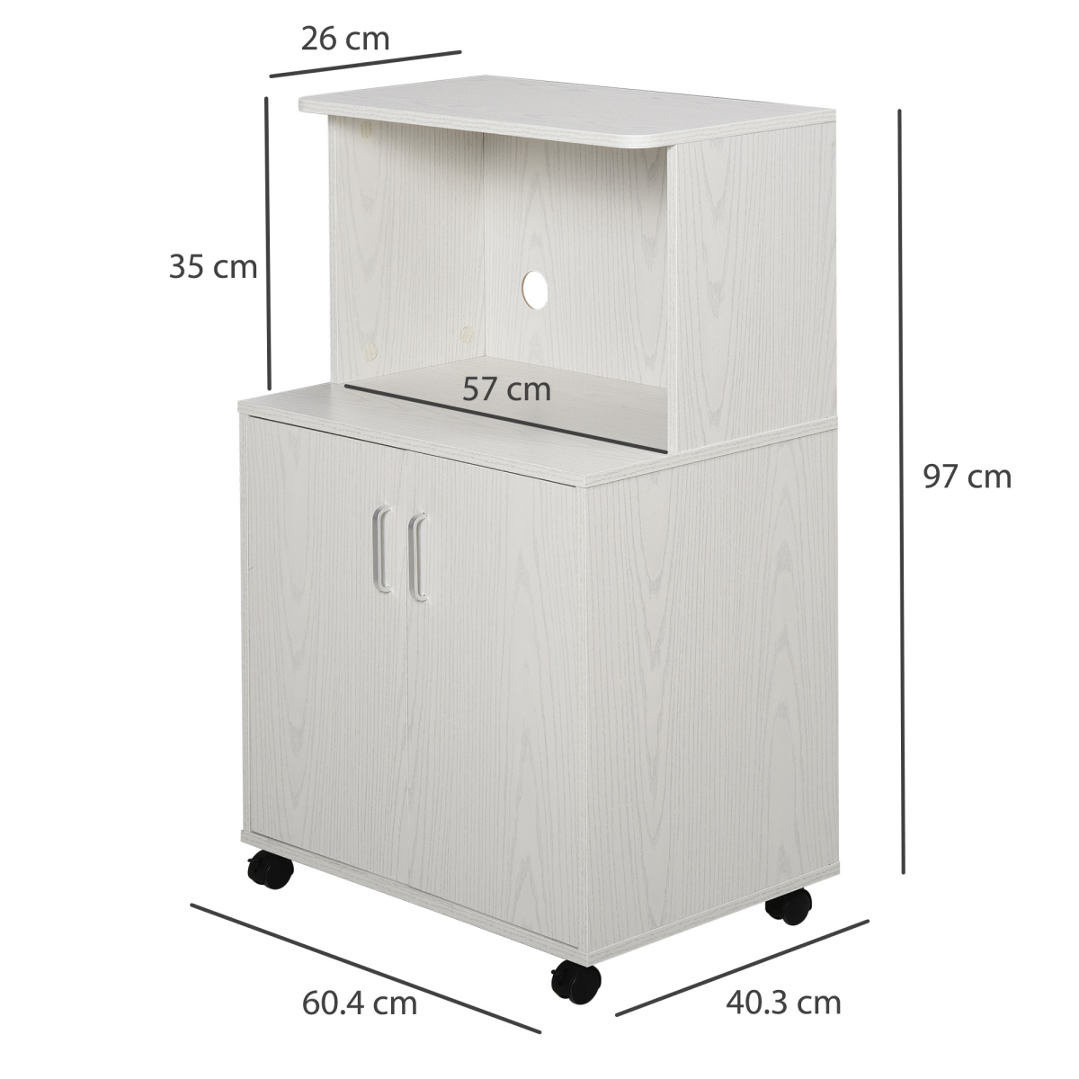 Microwave Cart on Wheels Utility Trolley 97x60.4x40.3cm, White