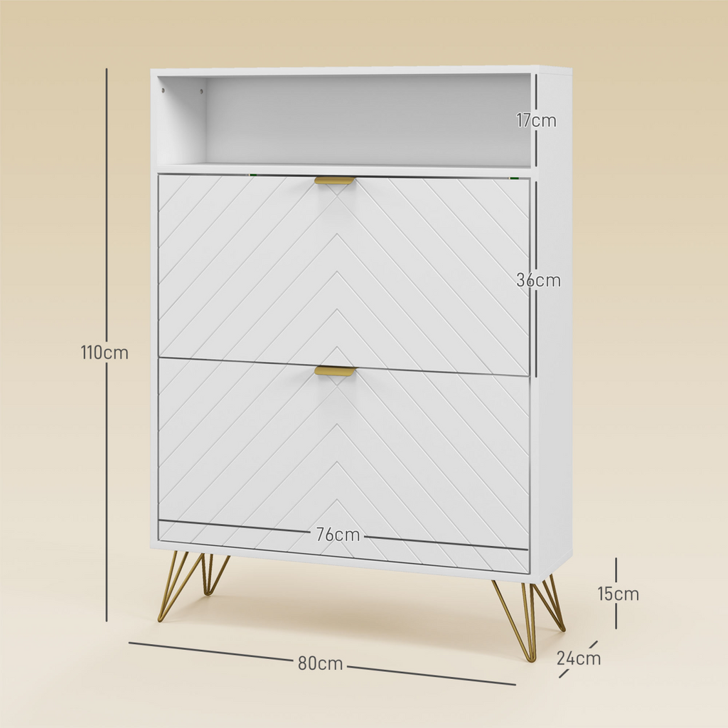 HOMCOM Narrow Shoe Storage Cabinet with 2 Flip Drawers for 12 Pairs of Shoes