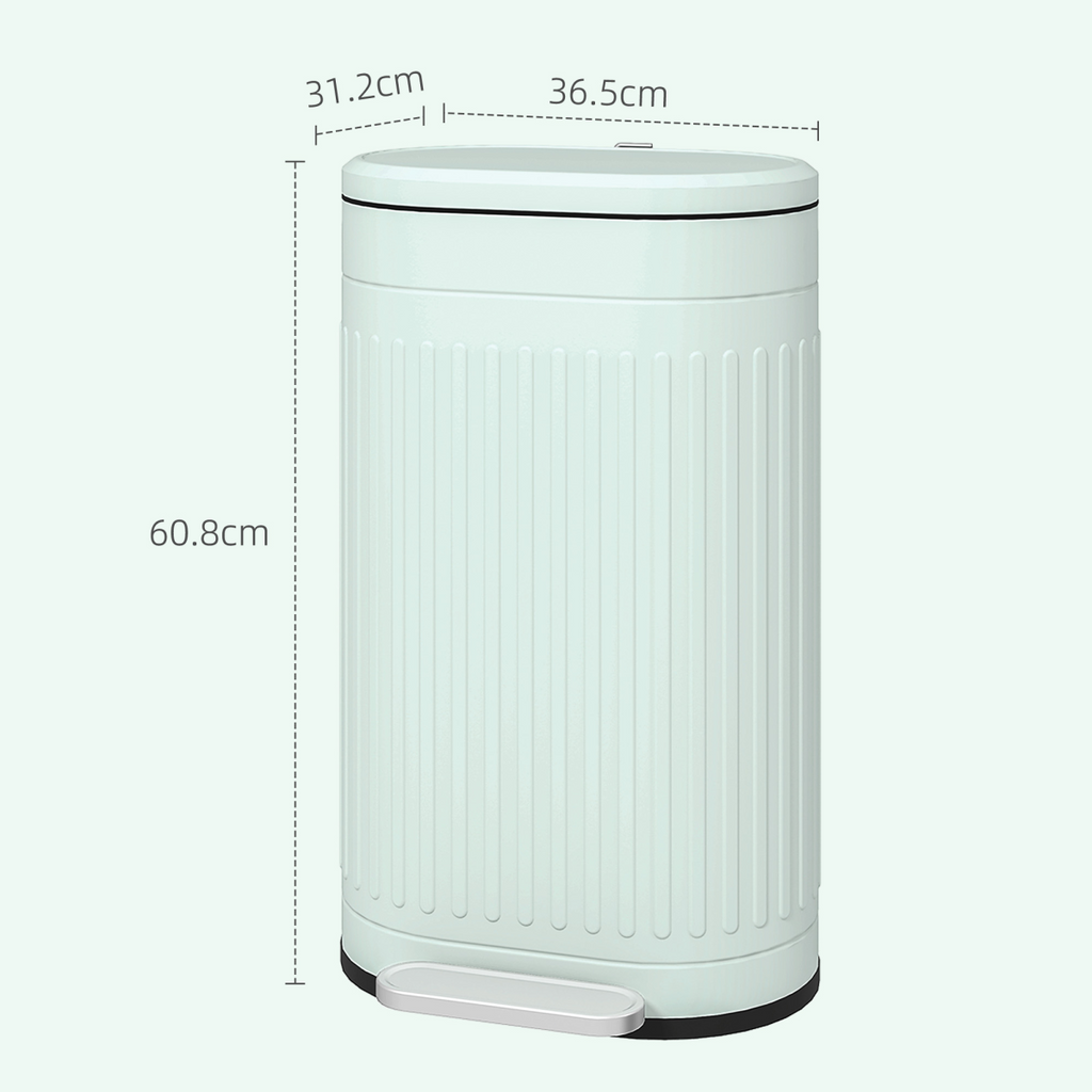 HOMCOM 30L Pedal Bin, Metal Kitchen Bin with Soft-close Lid, Light Green