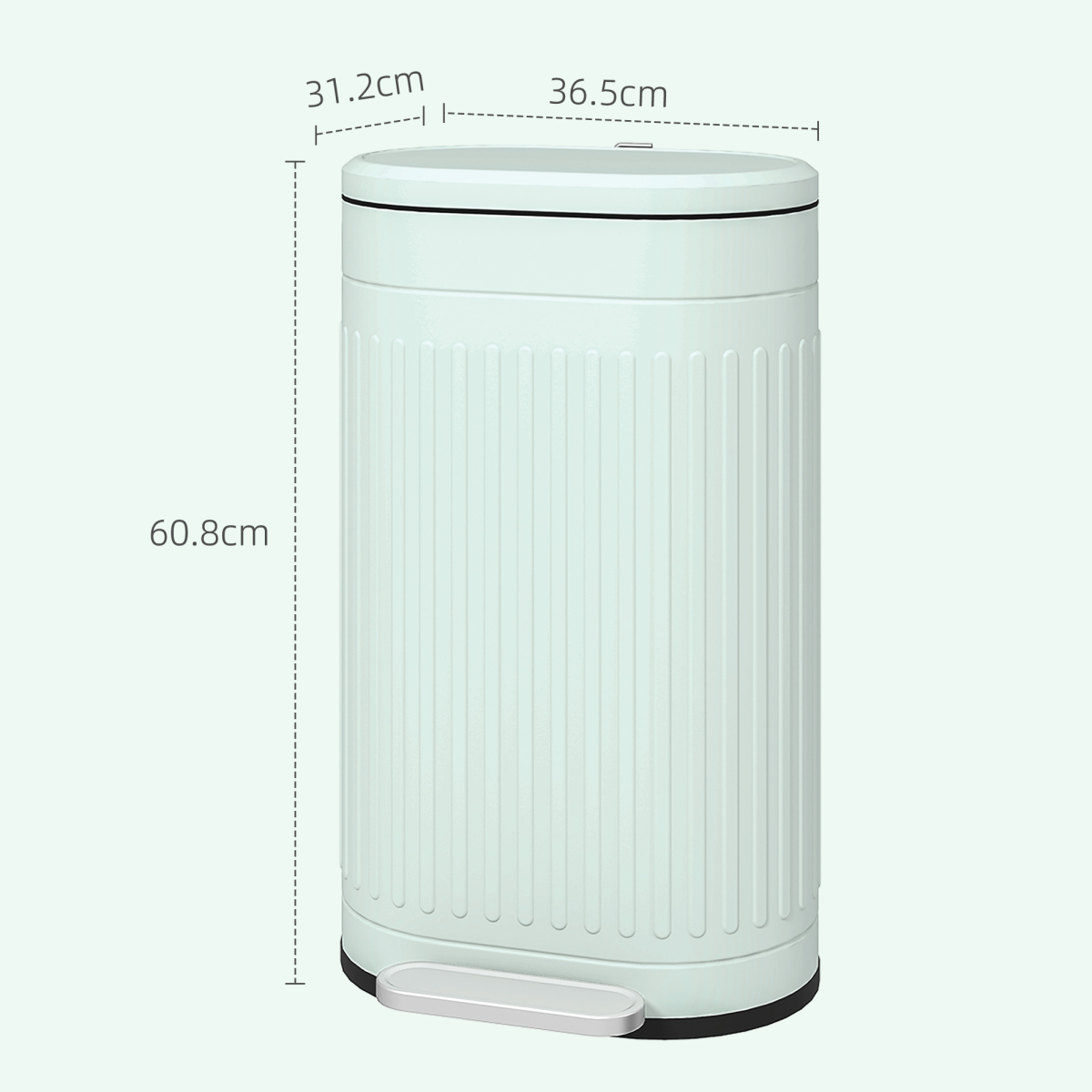 HOMCOM 30L Pedal Bin, Metal Kitchen Bin with Soft-close Lid, Light Green