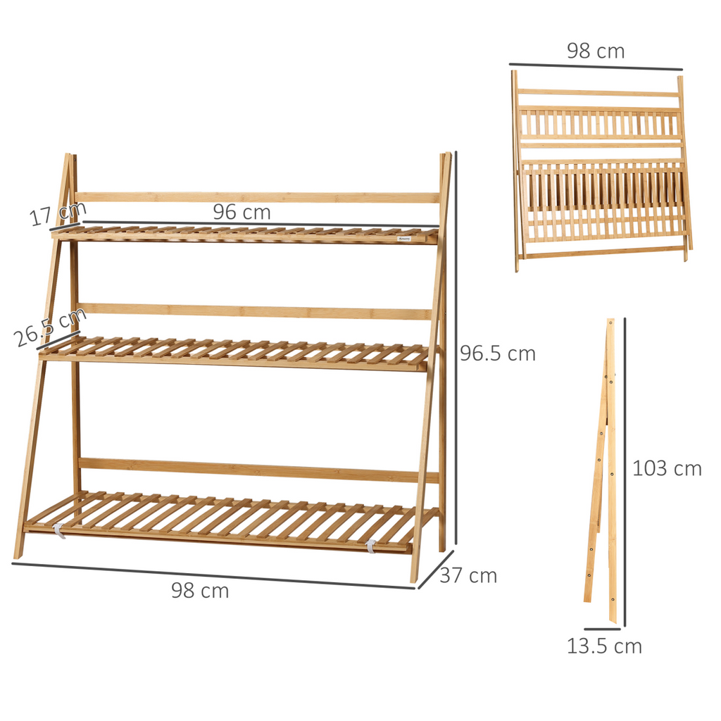 3-Tier Folding Bamboo Plant Stand Display Shelf Rack for Indoor & Outdoor