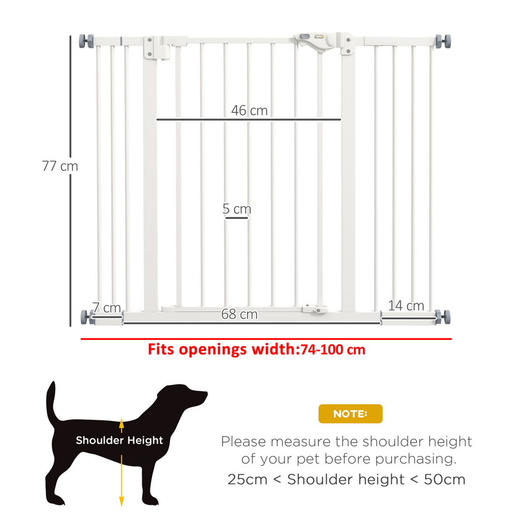 PawHut Adjustable Safety Gate with 2 Extensions and Four Adjustable Screws, White