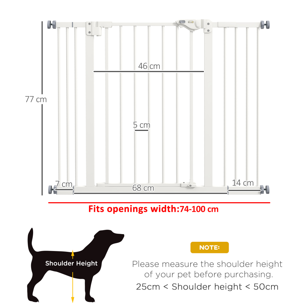 PawHut Adjustable Safety Gate with 2 Extensions and Four Adjustable Screws, White