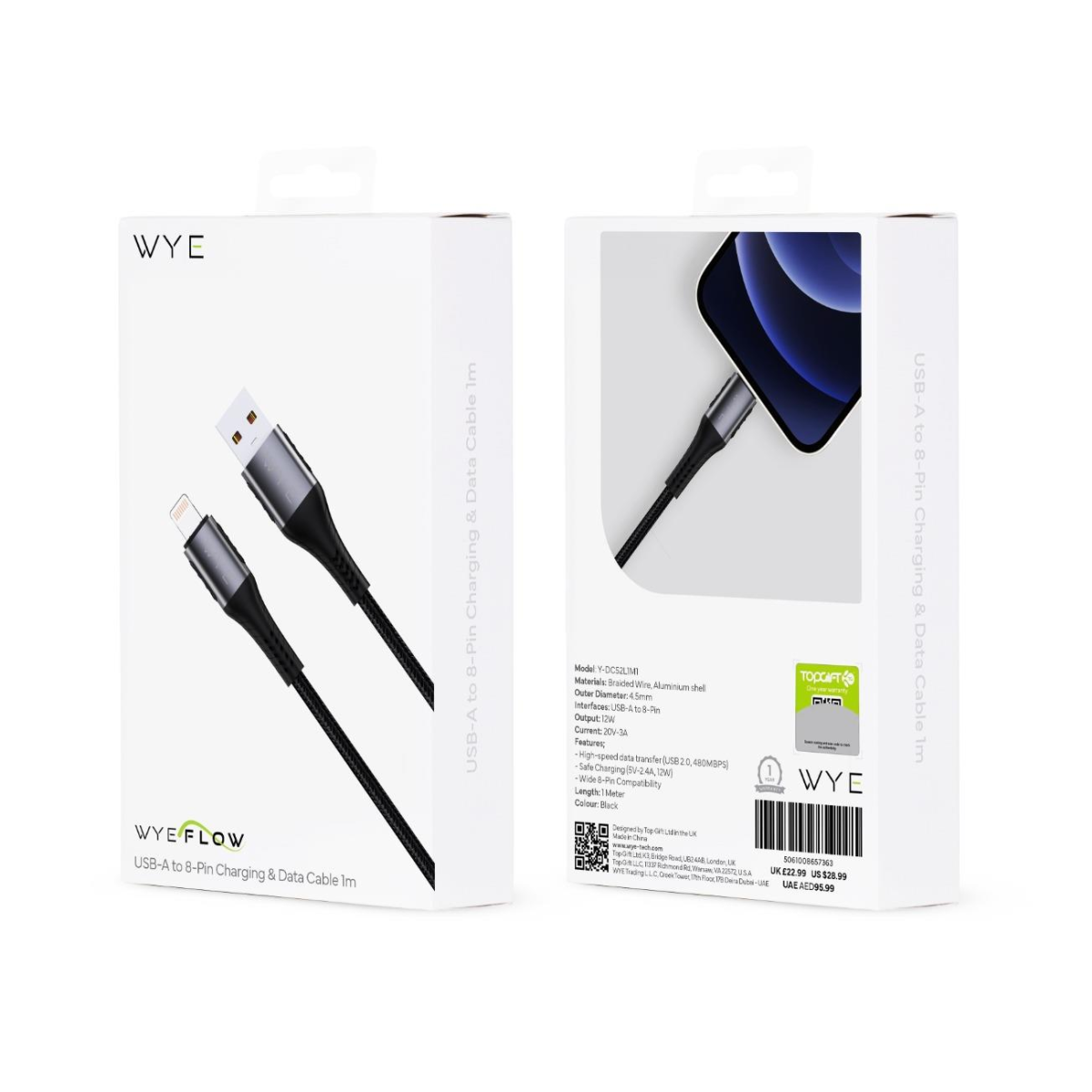 WYEFLOW USB to 8-Pin Fast Charging & Data Cable 1m