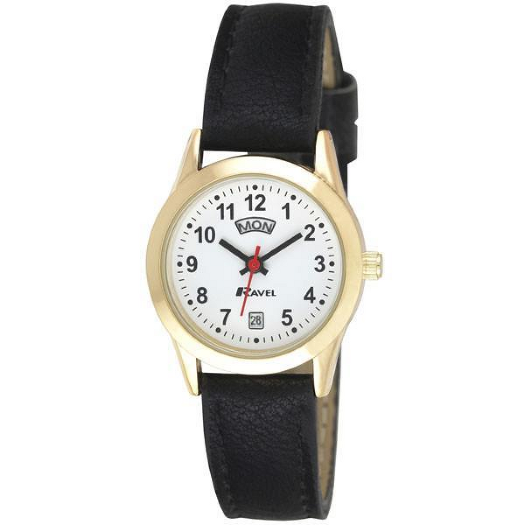 Ravel Men's Gilt Day/Date Faux Leather Strap Watch + Ravel Womens Gilt Day/Date