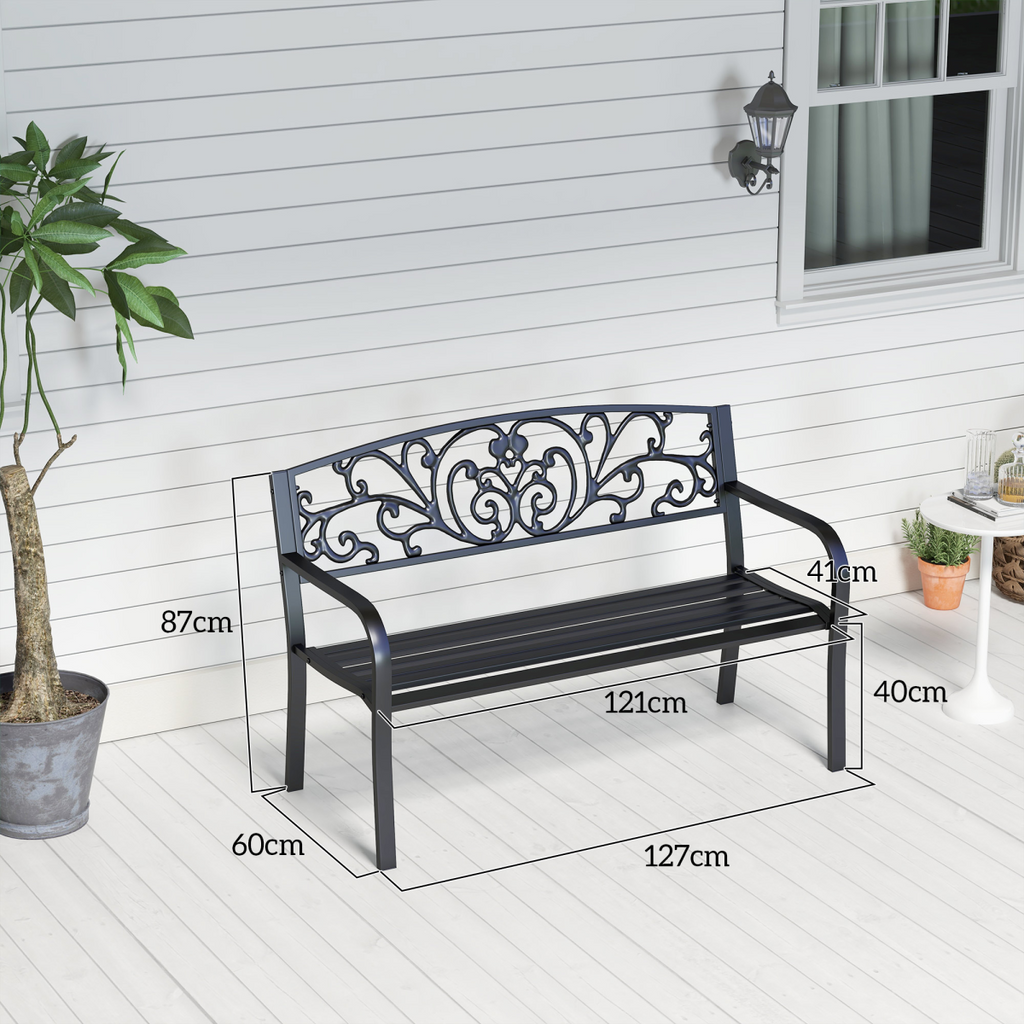 2-Seater Garden Bench, Steel-Black
