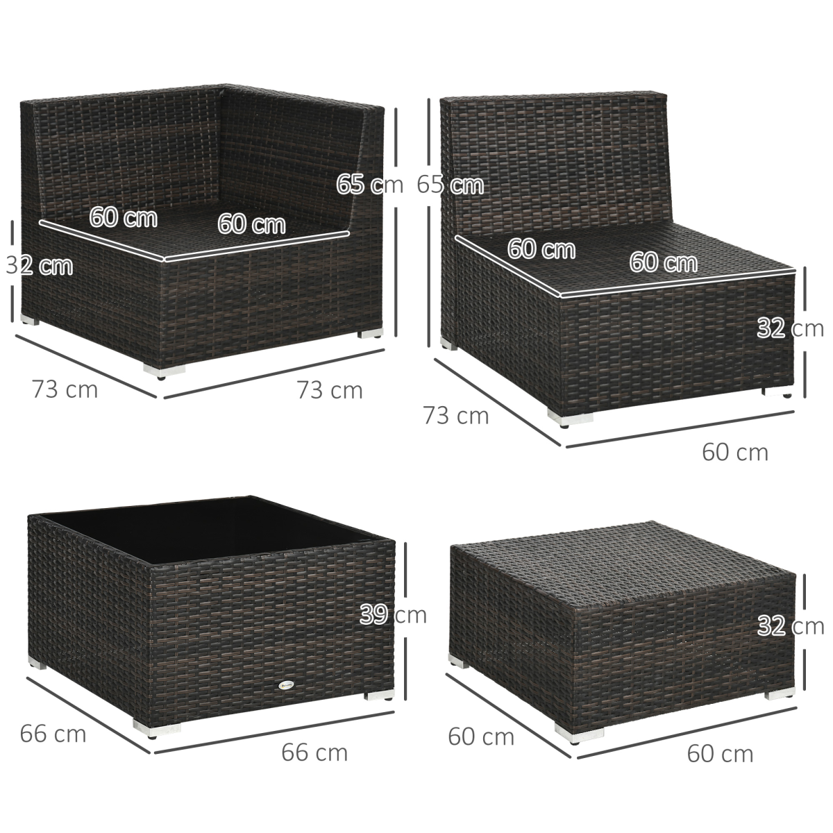 Outsunny 8 Pieces Patio Rattan Sofa Set Garden Furniture Set for Outdoor Brown