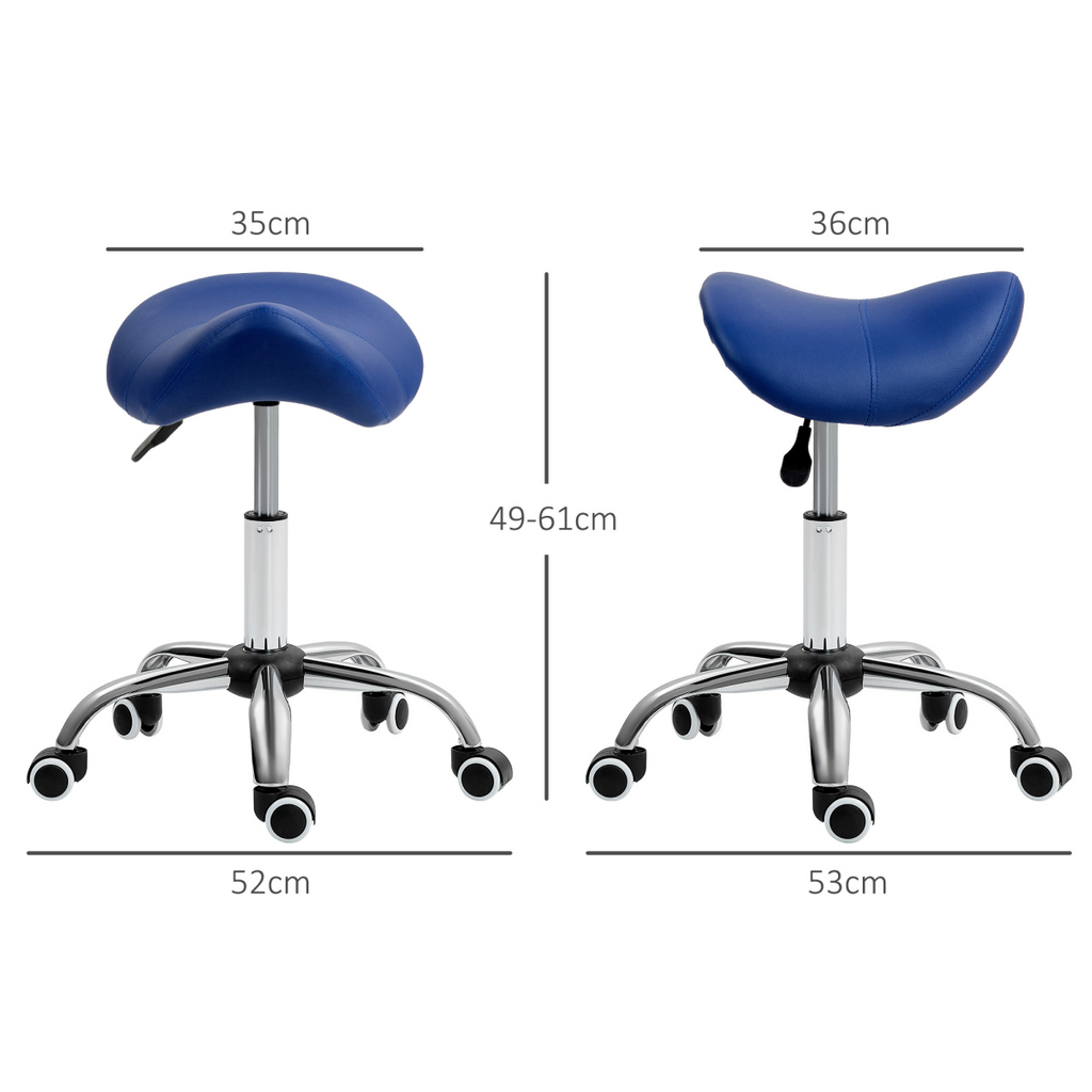 HOMCOM PU Leather Saddle Stool with Moulded Padded Seat Adjustable Height Blue