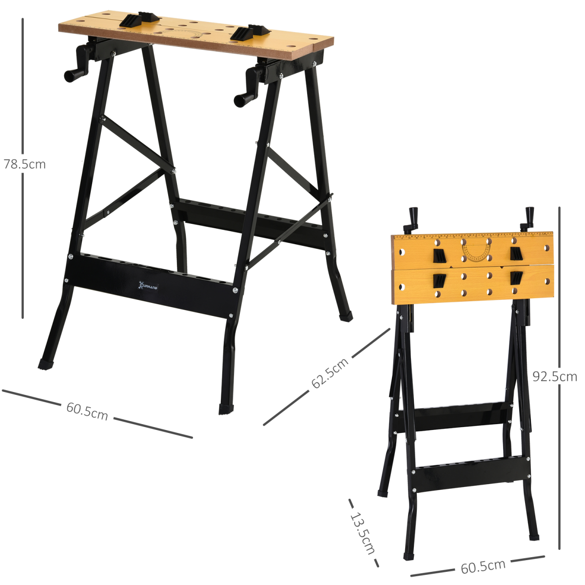 DURHAND MDF Top Portable Work Bench w Adjustable Clamps Black
