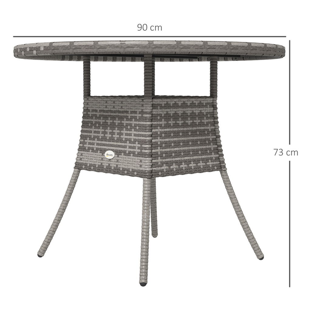 Outsunny Outdoor PE Rattan Dining Table w/ Wood-plastic Composite Top, Grey