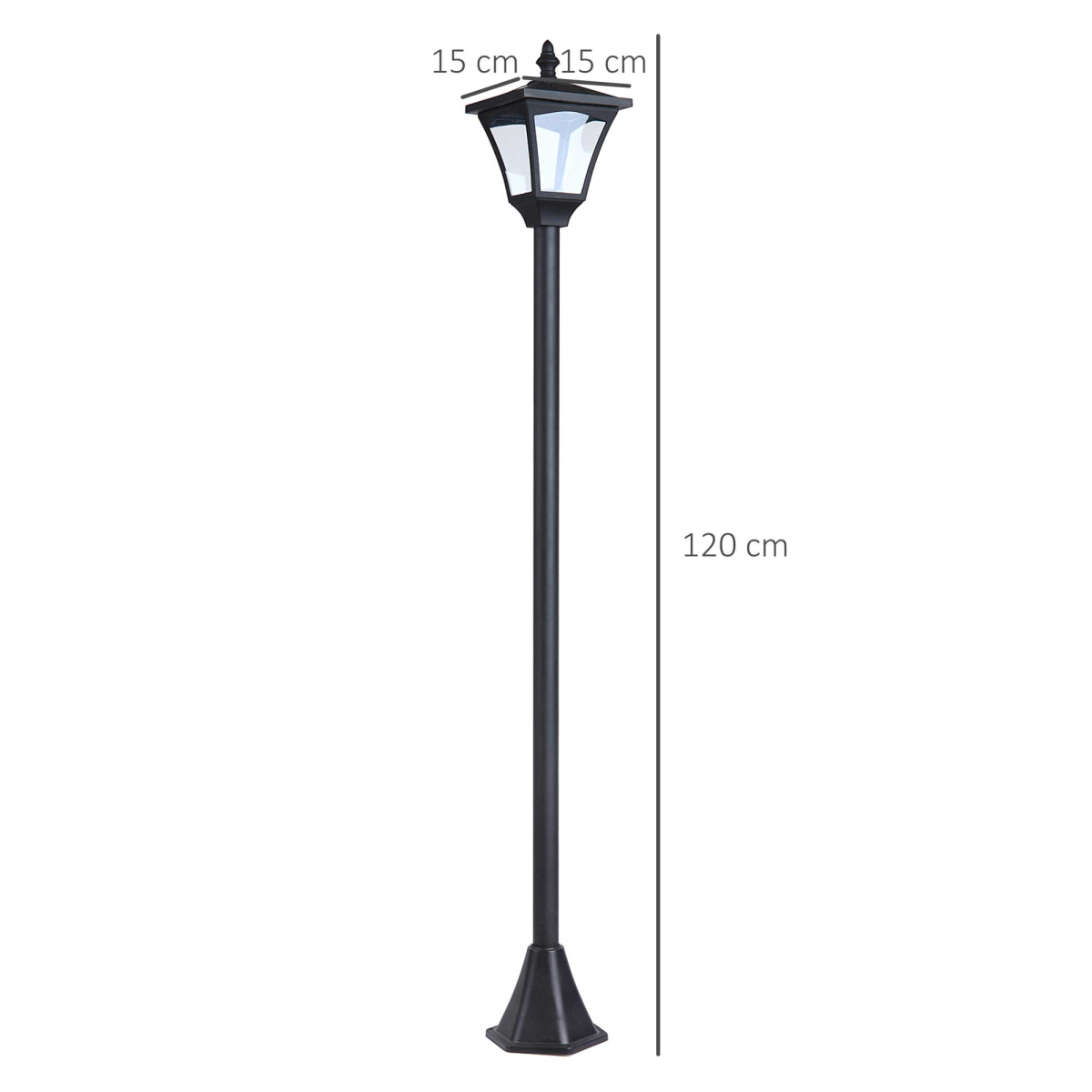 Outdoor Garden Solar Post Lamp Dimmable LED Lantern Bollard 1.2M Tall Black