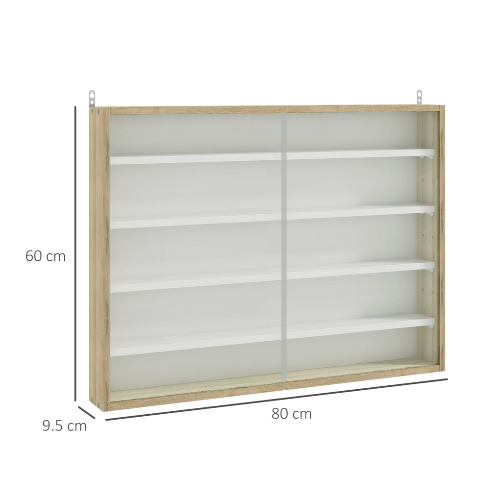 HOMCOM 5-Tier Wall Display Shelf Unit Cabinet w/ Shelves Glass Doors Natural