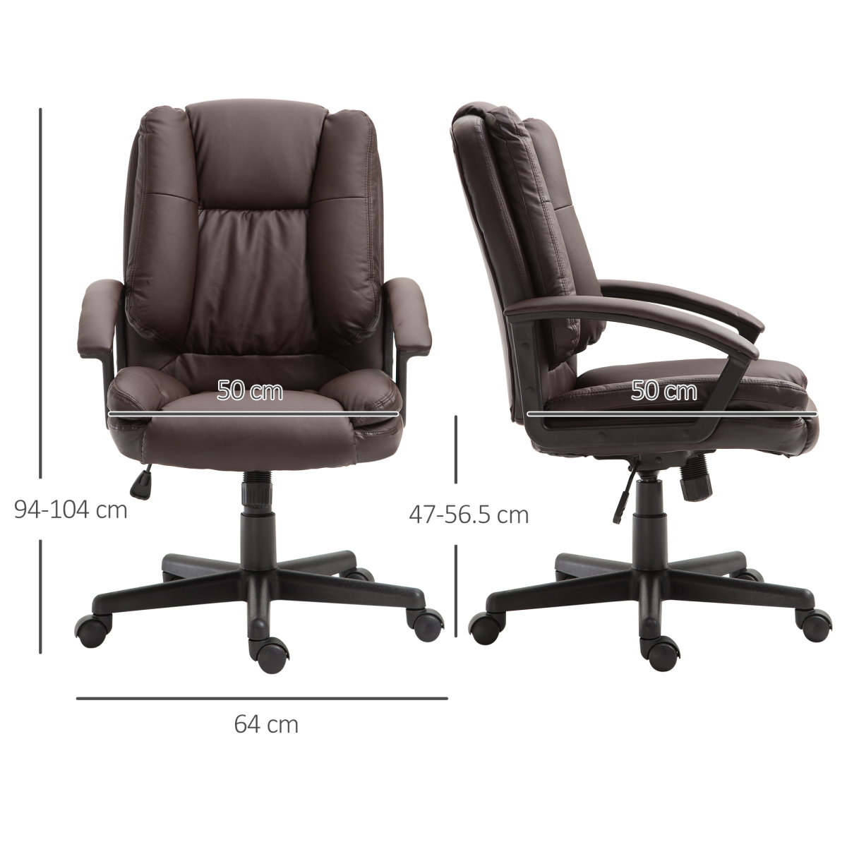 Swivel Executive Office Chair Mid Back PU Leather Chair with Arm, Brown HOMCOM