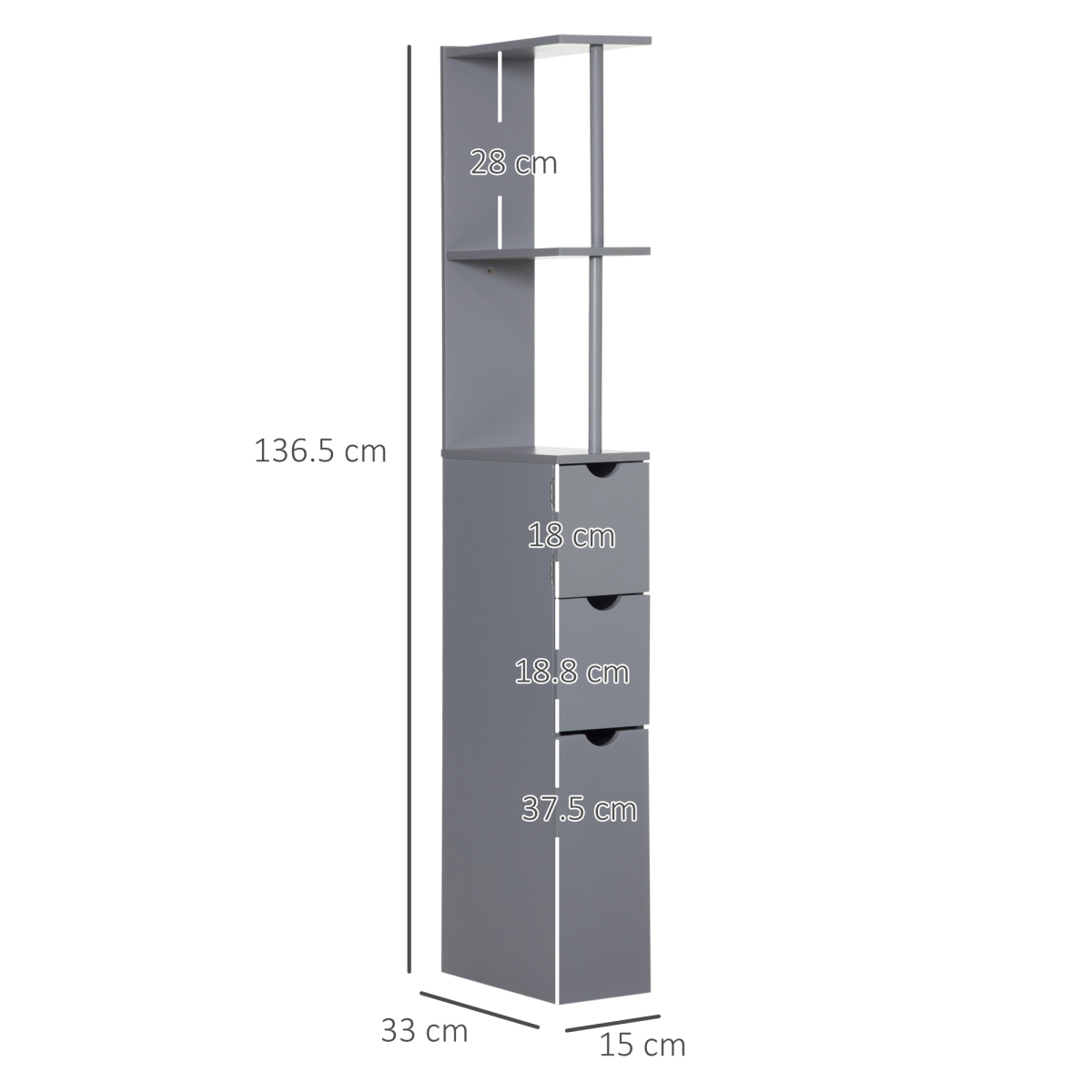 HOMCOM Tall Bathroom Cabinet, Bathroom Storage Cabinet W/ Shelf, Drawers, Grey