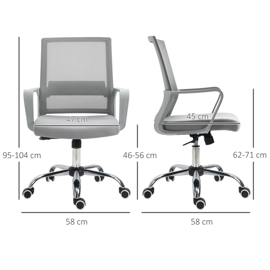 Ergonomic Office Chair Adjustable Height Mesh Chair with Swivel Wheels Grey