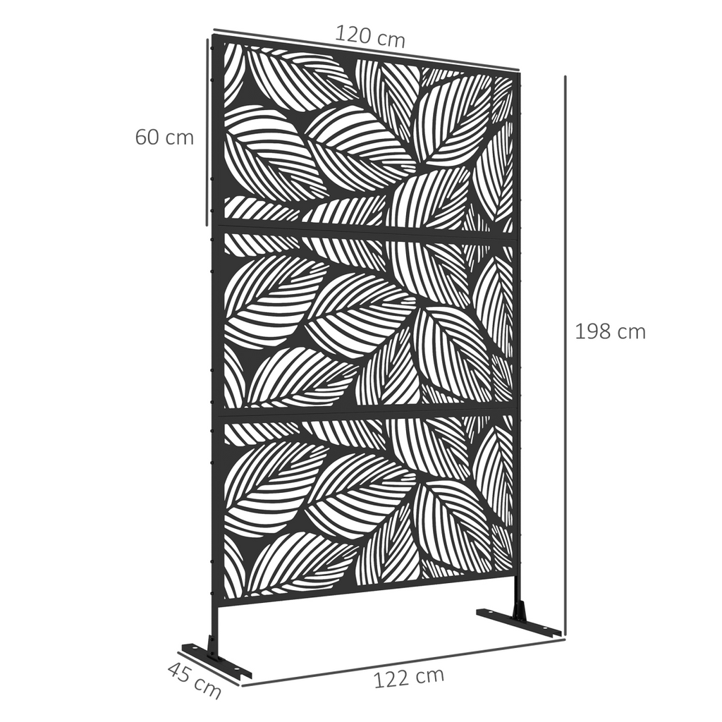 Outsunny 6.5FT Metal Outdoor Privacy Screen Panel with Stand, Leaf Style
