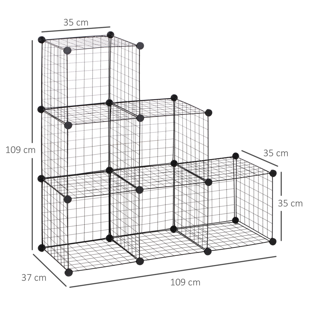 DIY 6 Cube Wire Storage Cabinet Organiser, 111L x 37W x 111Hcm-Black