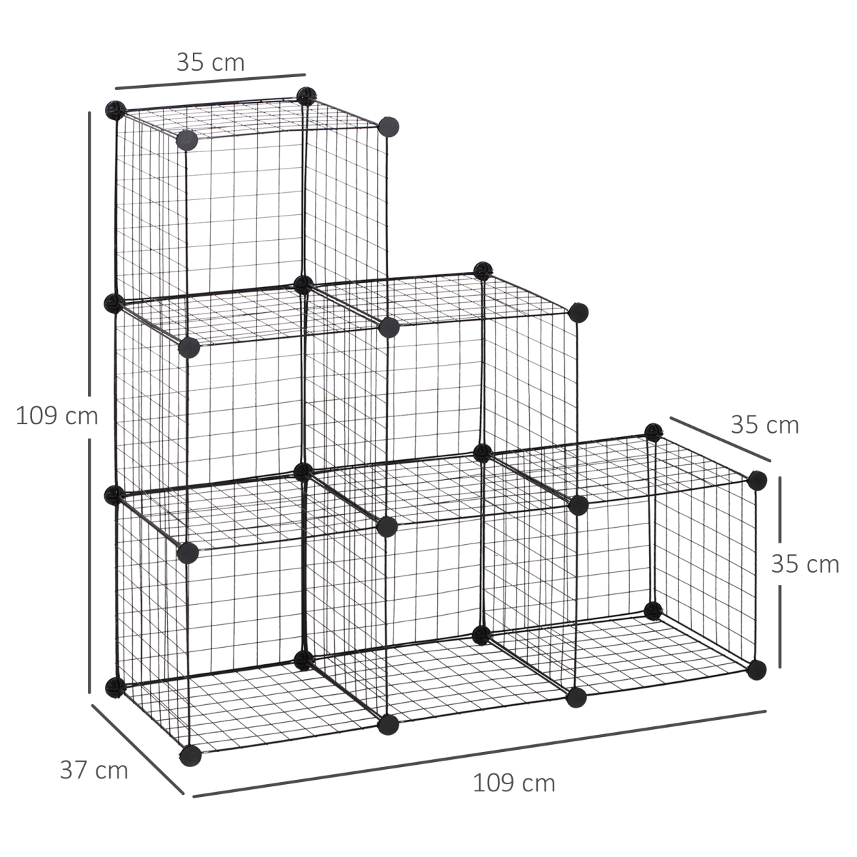 DIY 6 Cube Wire Storage Cabinet Organiser, 111L x 37W x 111Hcm-Black
