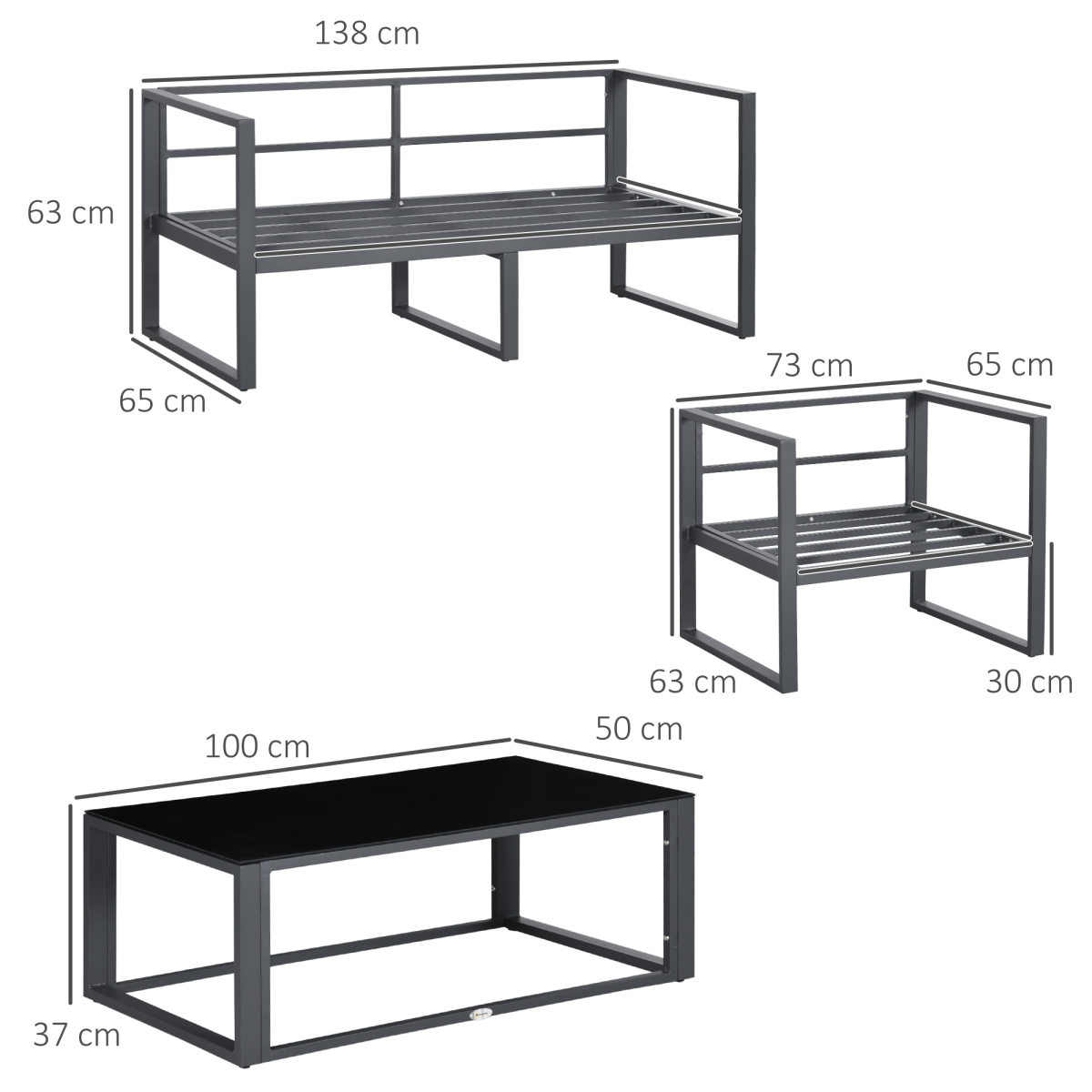 Outsunny 4 Pieces Garden Sectional Sofa Table Furniture Set Aluminium w/ Cushion