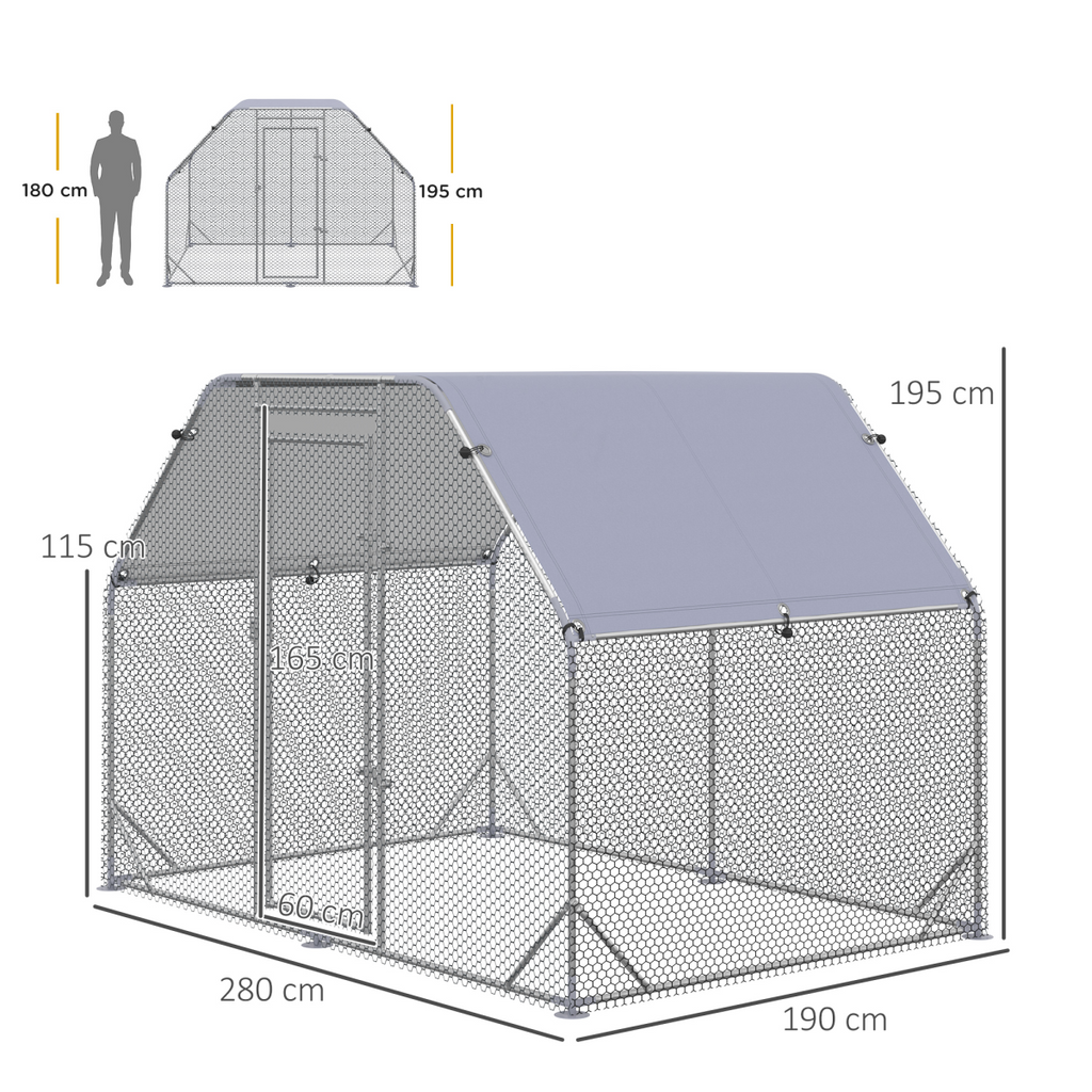 Chicken Run W/ Roof, Walk In Chicken Coop for 4-6 Chickens, Hen House