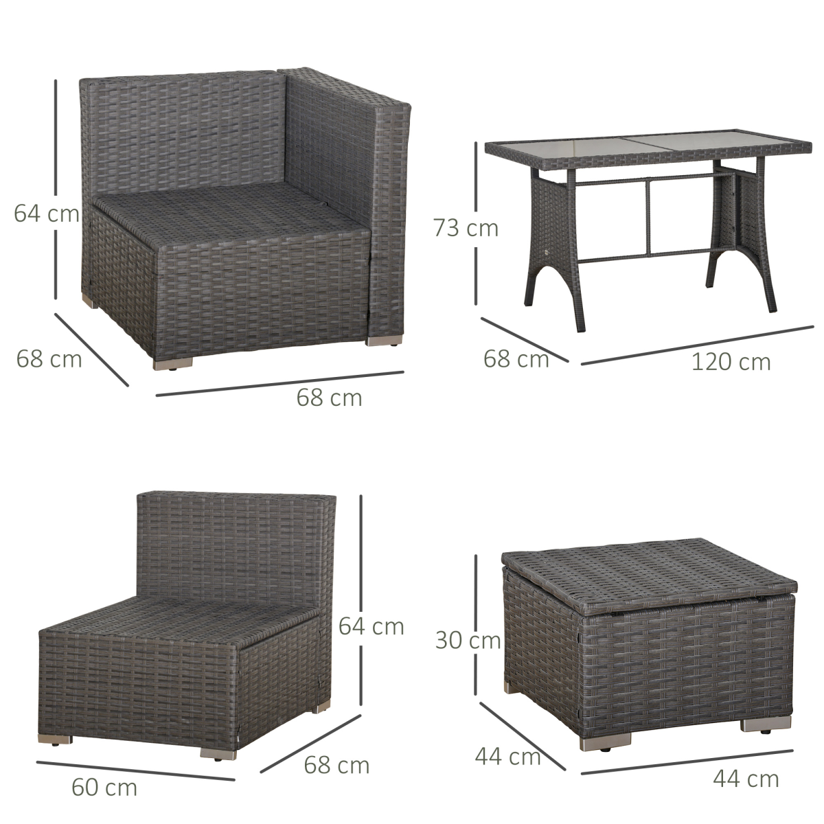 10 Pcs Rattan Sofa Set-Grey/Dusty Blue Cushion